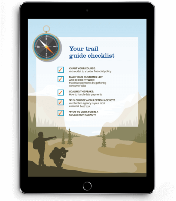 Your trail guide checklist from the Handy Trail Guide to Faster Payments & Increasing Cash Flow eBook displayed on a tablet